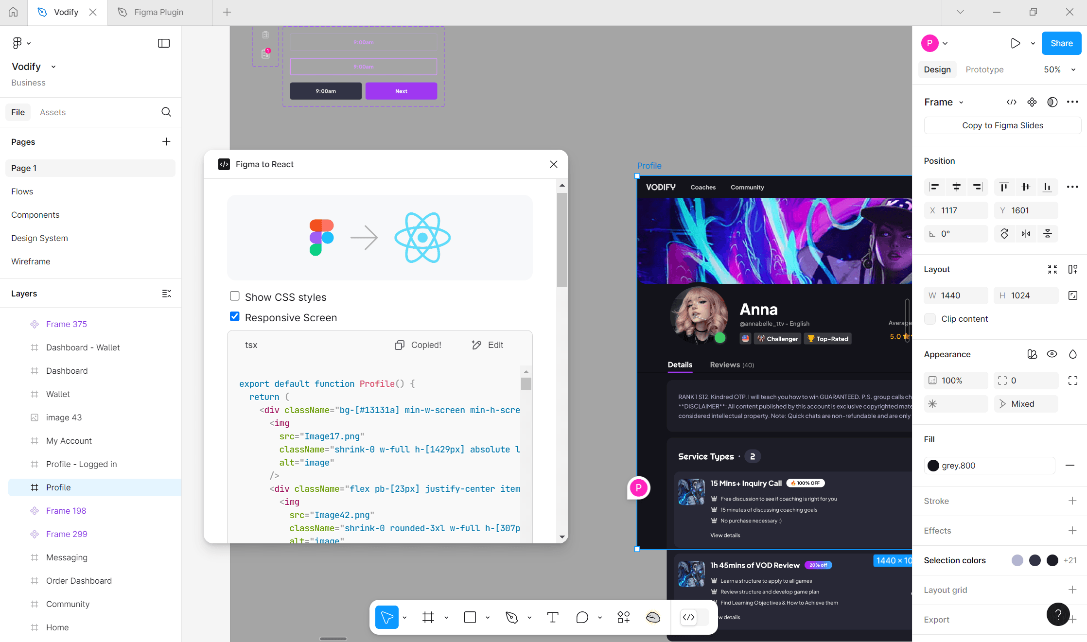 Figma to React plugin interface